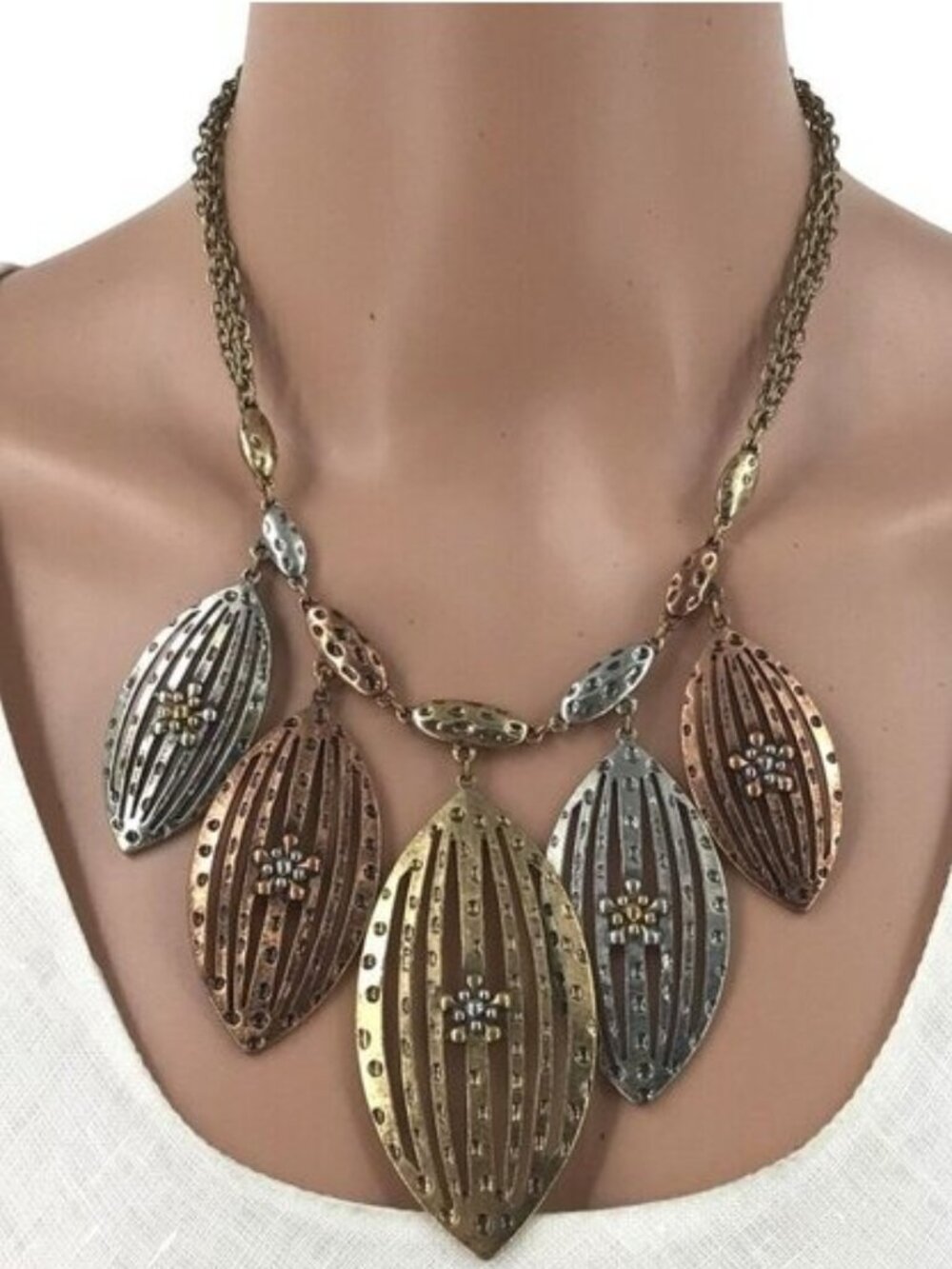 EL Erica Lyons Necklace Multi Color Gold Silver Copper Statement Boho Style